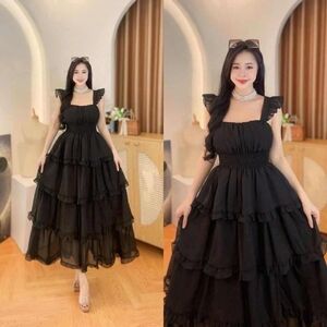 Elegant Black Ruffle Maxi Dress